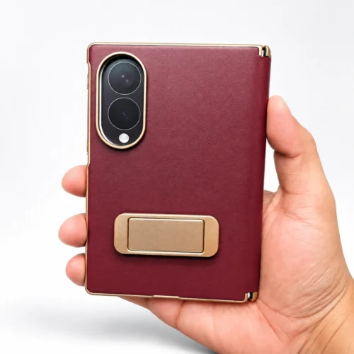 Samsung Galaxy Z Fold 8 Back Leather Case with Metal Stand (Only Back)