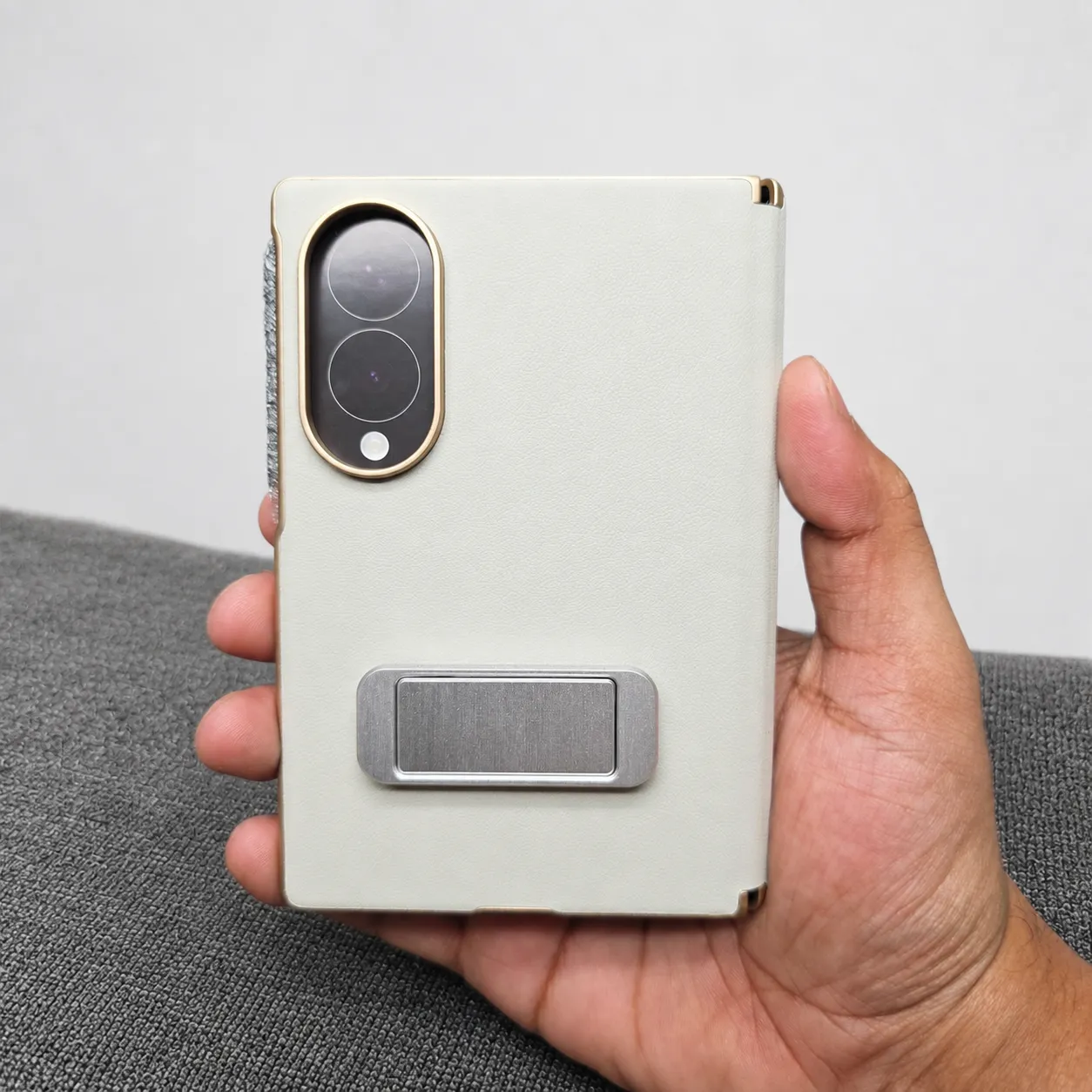 Samsung Galaxy Z Fold 8 Back Leather Case with Metal Stand (Only Back) - Image 6