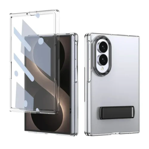 Samsung Galaxy Z Fold 8 Wide Clear Transparent Case Cover with Metal Stand
