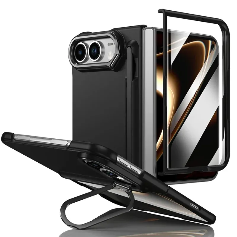 iPhone Duo Case with Camera Frame Kickstand, Hard PC Protective Back Cover, Tempered Glass Screen Protector & Stylus